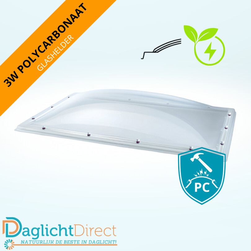 Lichtkoepel driewandig polycarbonaat 100×200 glashelder