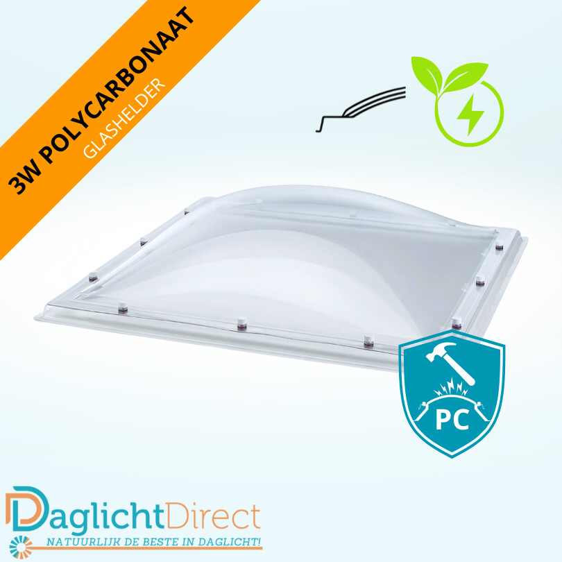 Lichtkoepel driewandig polycarbonaat 70×70 glashelder
