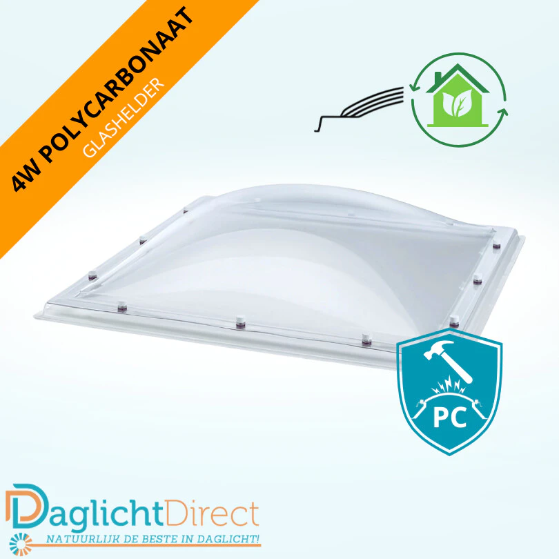 Lichtkoepel vierwandig polycarbonaat 70×70 glashelder