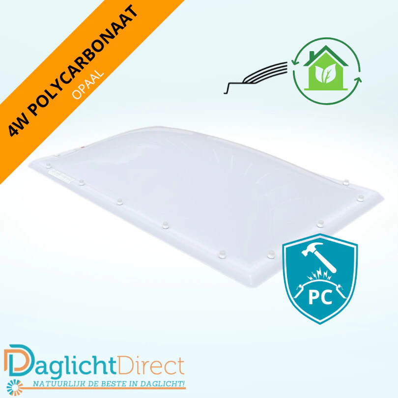 Lichtkoepel vierwandig polycarbonaat 100×200 opaal