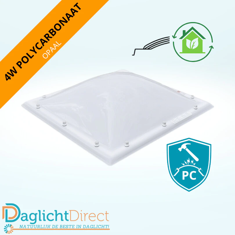 Lichtkoepel vierwandig polycarbonaat 70×70 opaal