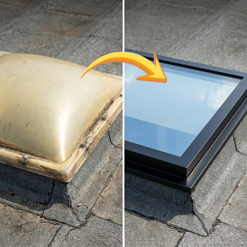 Lightwing2 lichtkoepel renovatiemodule before en after