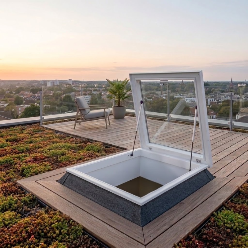 Lichtkoepel met dakbetreding om het dak te betreden